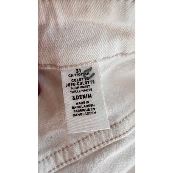 & Denim Women's High Waist Raw Cut Wide Leg Crop Pants White Light Wash Size 31 - Picture 12 of 12